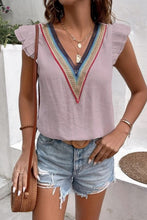 Load image into Gallery viewer, Ruffled V-Neck Cap Sleeve Blouse