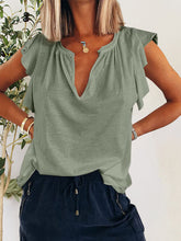 Load image into Gallery viewer, Ruffled Notched Cap Sleeve T-Shirt