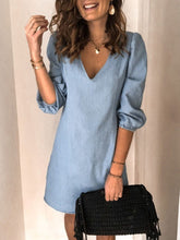 Load image into Gallery viewer, Full Size V-Neck Half Sleeve Denim Dress