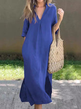 Load image into Gallery viewer, Full Size Notched Half Sleeve Midi Dress