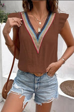 Load image into Gallery viewer, Ruffled V-Neck Cap Sleeve Blouse