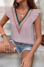 Load image into Gallery viewer, Ruffled V-Neck Cap Sleeve Blouse