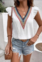 Load image into Gallery viewer, Ruffled V-Neck Cap Sleeve Blouse