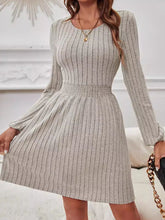 Load image into Gallery viewer, Smocked Round Neck Long Sleeve Knee Length Dress