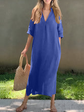 Load image into Gallery viewer, Full Size Notched Half Sleeve Midi Dress
