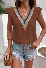 Load image into Gallery viewer, Ruffled V-Neck Cap Sleeve Blouse