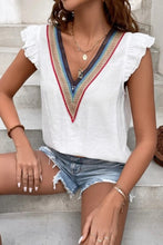 Load image into Gallery viewer, Ruffled V-Neck Cap Sleeve Blouse
