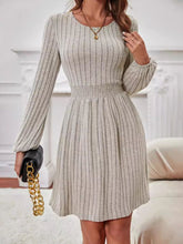 Load image into Gallery viewer, Smocked Round Neck Long Sleeve Knee Length Dress