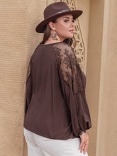 Load image into Gallery viewer, Lace Detail Tie Neck Long Sleeve Blouse
