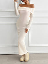 Load image into Gallery viewer, Devine Bow Off-Shoulder Long Sleeve Sweater Dress
