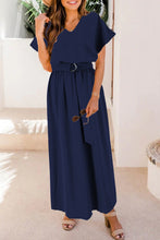 Load image into Gallery viewer, Ruched V-Neck Cap Sleeve Dress
