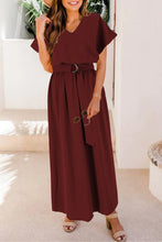 Load image into Gallery viewer, Ruched V-Neck Cap Sleeve Dress
