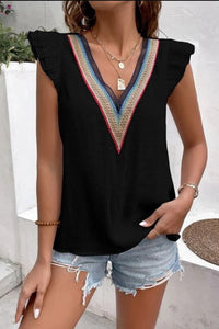 Ruffled V-Neck Cap Sleeve Blouse