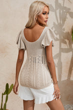 Load image into Gallery viewer, Openwork Flutter Sleeve Knit Top
