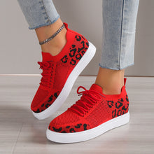 Load image into Gallery viewer, Lace-Up Leopard Flat Sneakers
