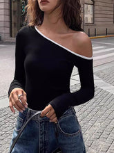 Load image into Gallery viewer, Contrast Trim One Shoulder Long Sleeve T-Shirt
