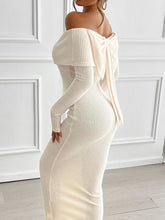 Load image into Gallery viewer, Devine Bow Off-Shoulder Long Sleeve Sweater Dress
