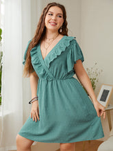 Load image into Gallery viewer, Curvy Swiss Dot Ruffled Surplice Flutter Sleeve Mini Dress
