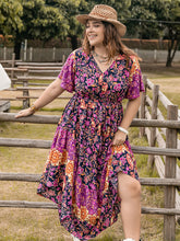 Load image into Gallery viewer, Printed V-Neck Flutter Sleeve Midi Dress
