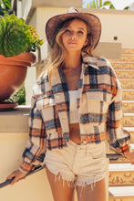 Load image into Gallery viewer, BiBi Brushed Plaid Crop Jacket with Pockets
