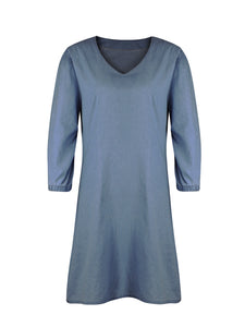 Full Size V-Neck Half Sleeve Denim Dress