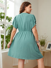 Load image into Gallery viewer, Curvy Swiss Dot Ruffled Surplice Flutter Sleeve Mini Dress
