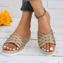 Load image into Gallery viewer, Rhinestone Open Toe Wedge Sandals
