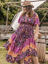 Load image into Gallery viewer, Printed V-Neck Flutter Sleeve Midi Dress
