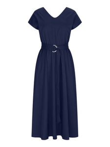 Ruched V-Neck Cap Sleeve Dress