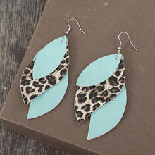 Load image into Gallery viewer, Leopard PU Leather Leaf Earrings
