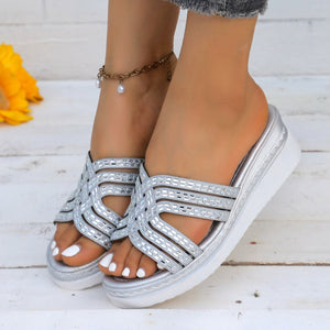 Rhinestone Open Toe Wedge Sandals