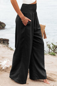 Smocked High Waist Wide Leg Pants