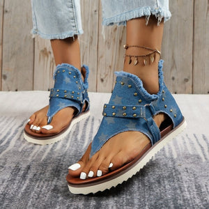 Studded Raw Hem Flat Sandals