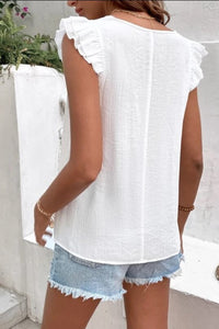 Ruffled V-Neck Cap Sleeve Blouse