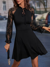 Load image into Gallery viewer, Lace Tie Neck Flounce Sleeve Dress
